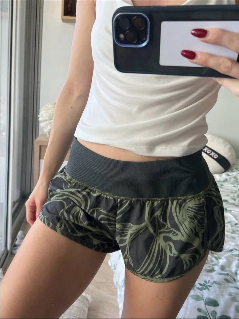 High-Waist Zella Green Leaf Print Women’s Running Shorts